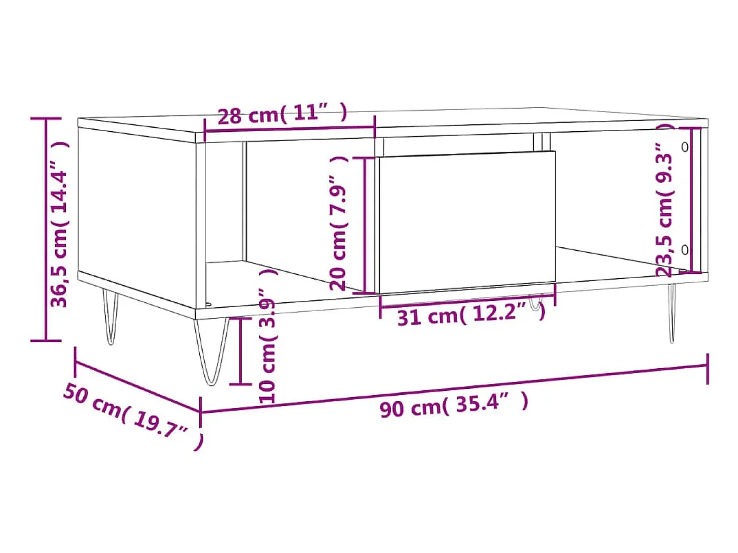Mesa De Centro|vidaxl Mesa de centro 90x50x36,5 cm derivados madeira brilhante Branco