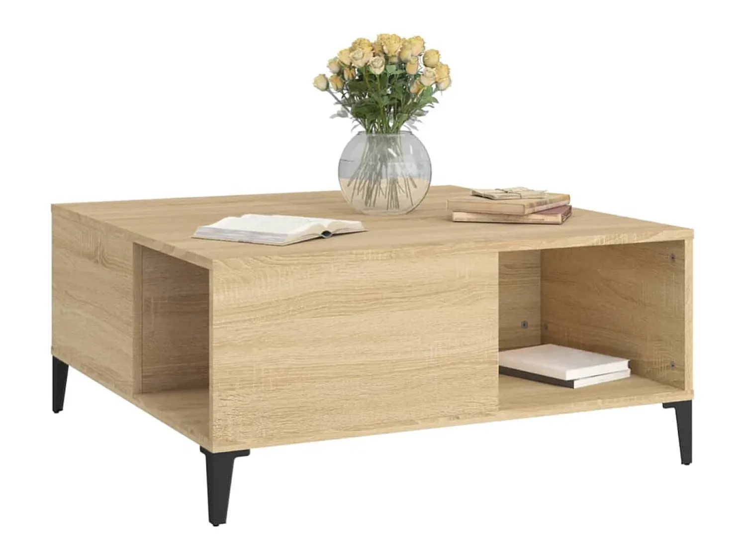 Mesa De Centro| Mesa de centro 80x80x36,5 cm derivados madeira carvalho sonoma PT288606 Castanho