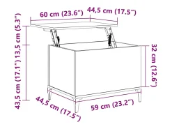 vidaxl Mesa de centro 60x44,5x45 cm derivados madeira carvalho sonoma^ Mesa De Centro