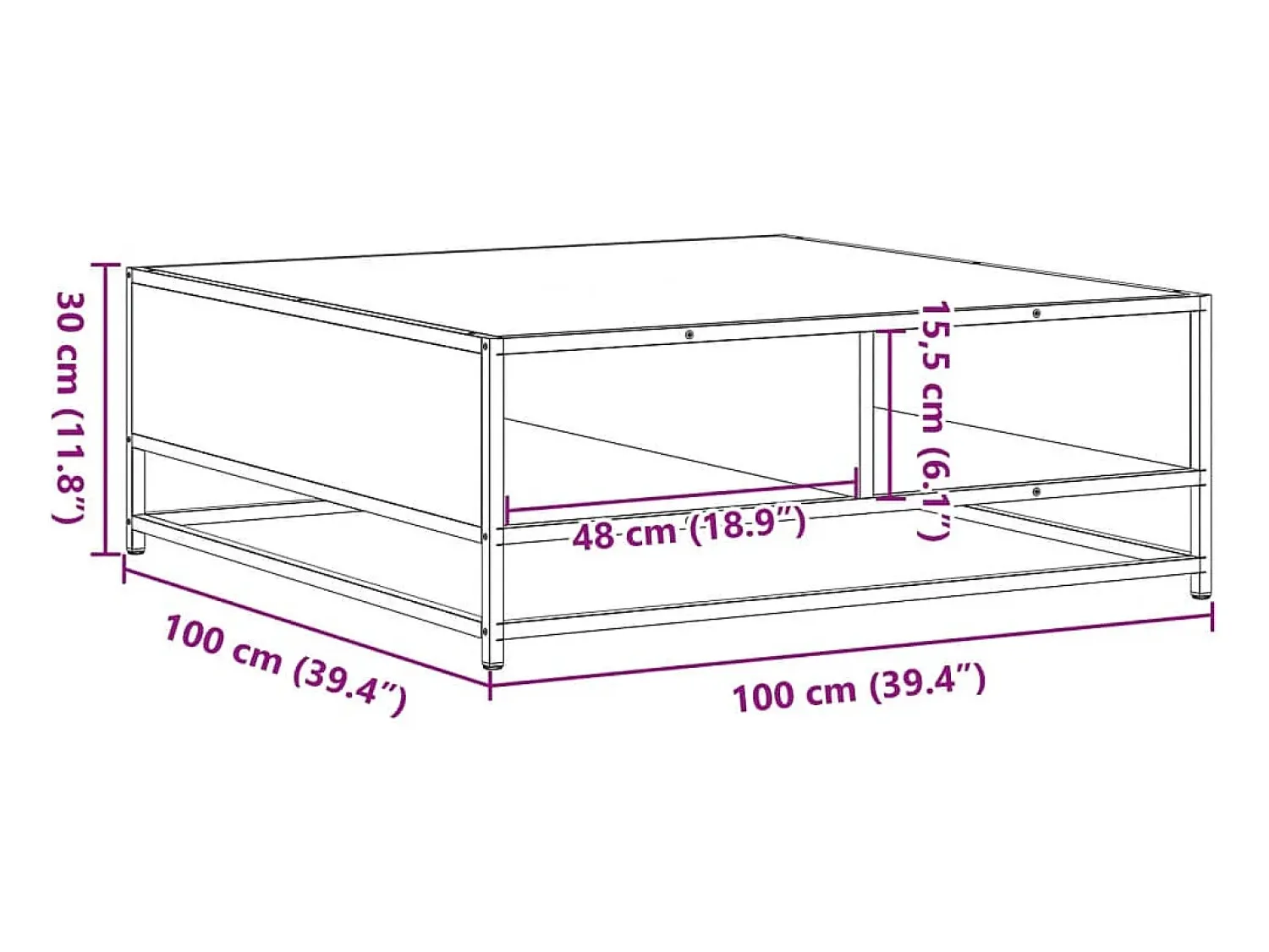 vidaxl Mesa de centro 100x100x30 cm derivados de madeira/metal^ Mesa De Centro