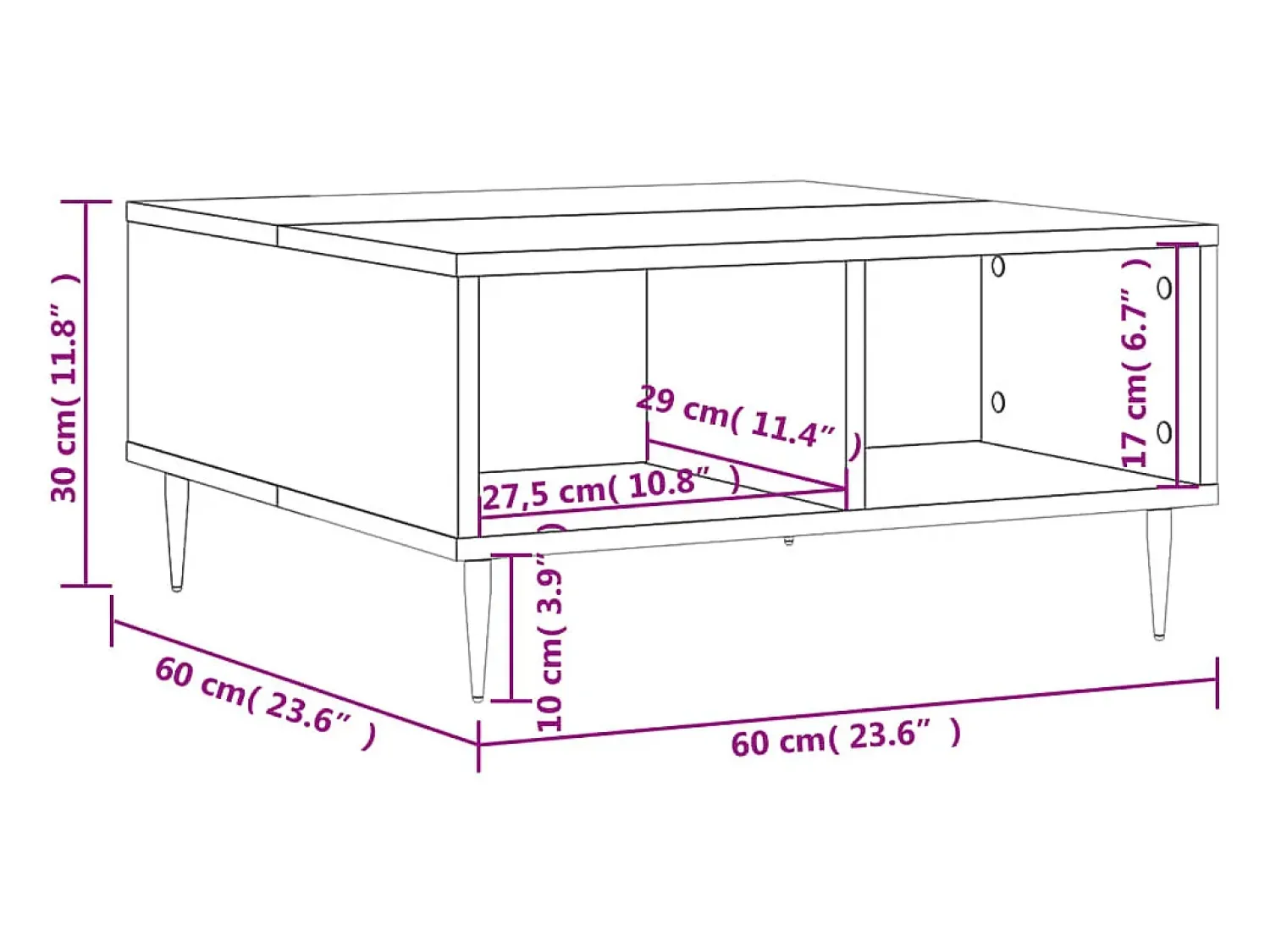Mesa De Centro|vidaxl Mesa de centro 60x60x30 cm derivados madeira brilhante Branco