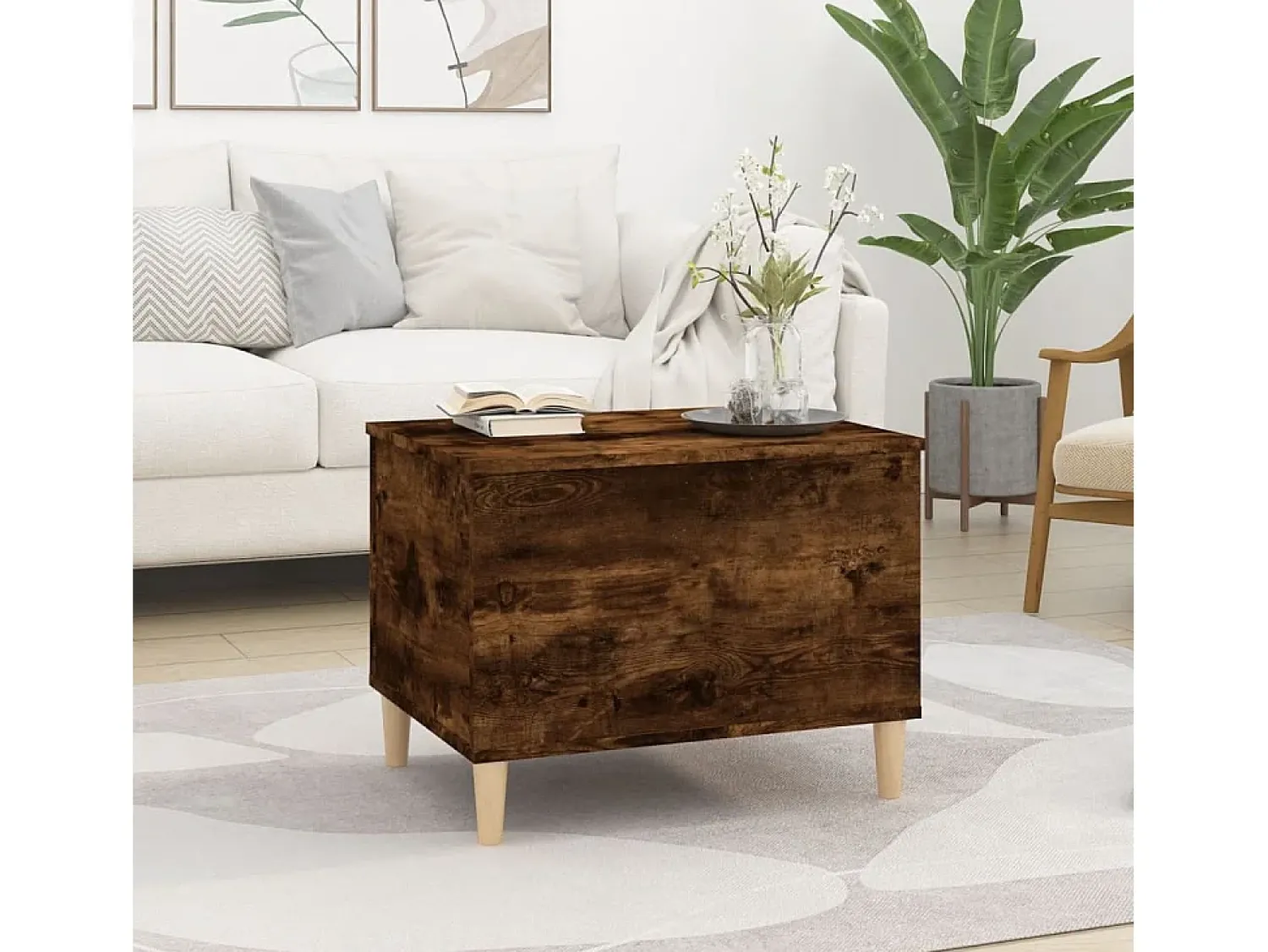 Mesa De Centro| Mesa de centro 60x44,5x45 cm derivados madeira carvalho fumado PT309676 Castanho