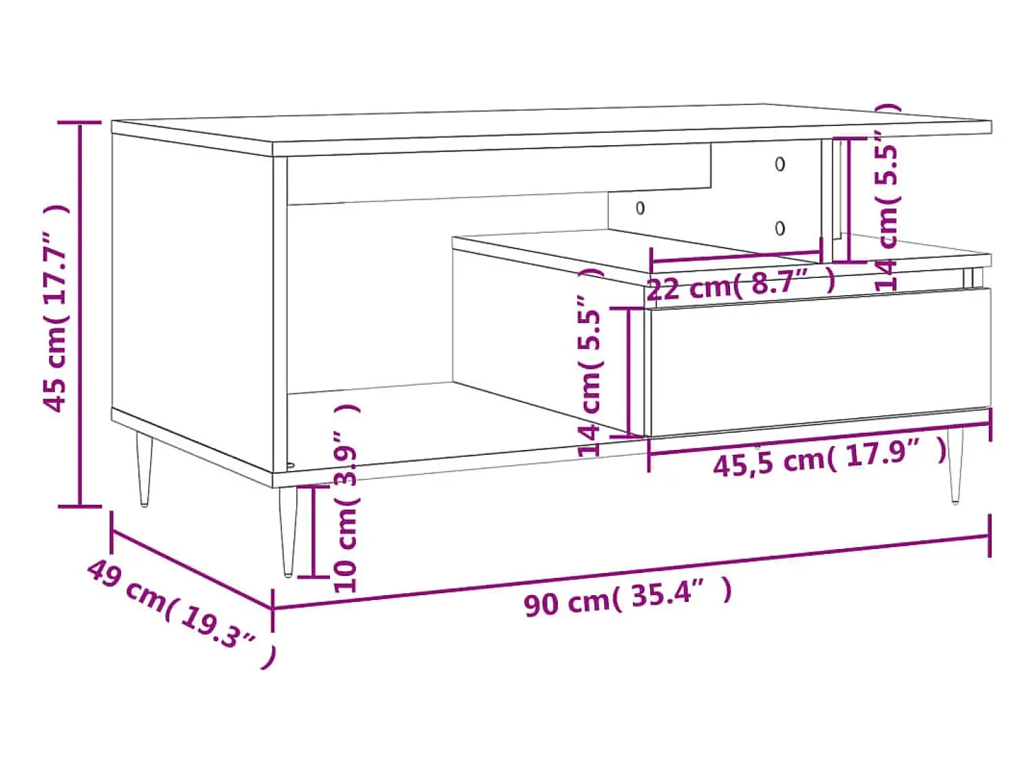 Online vidaxl Mesa de centro 90x49x45 cm derivados madeira carvalho fumado Natural claro