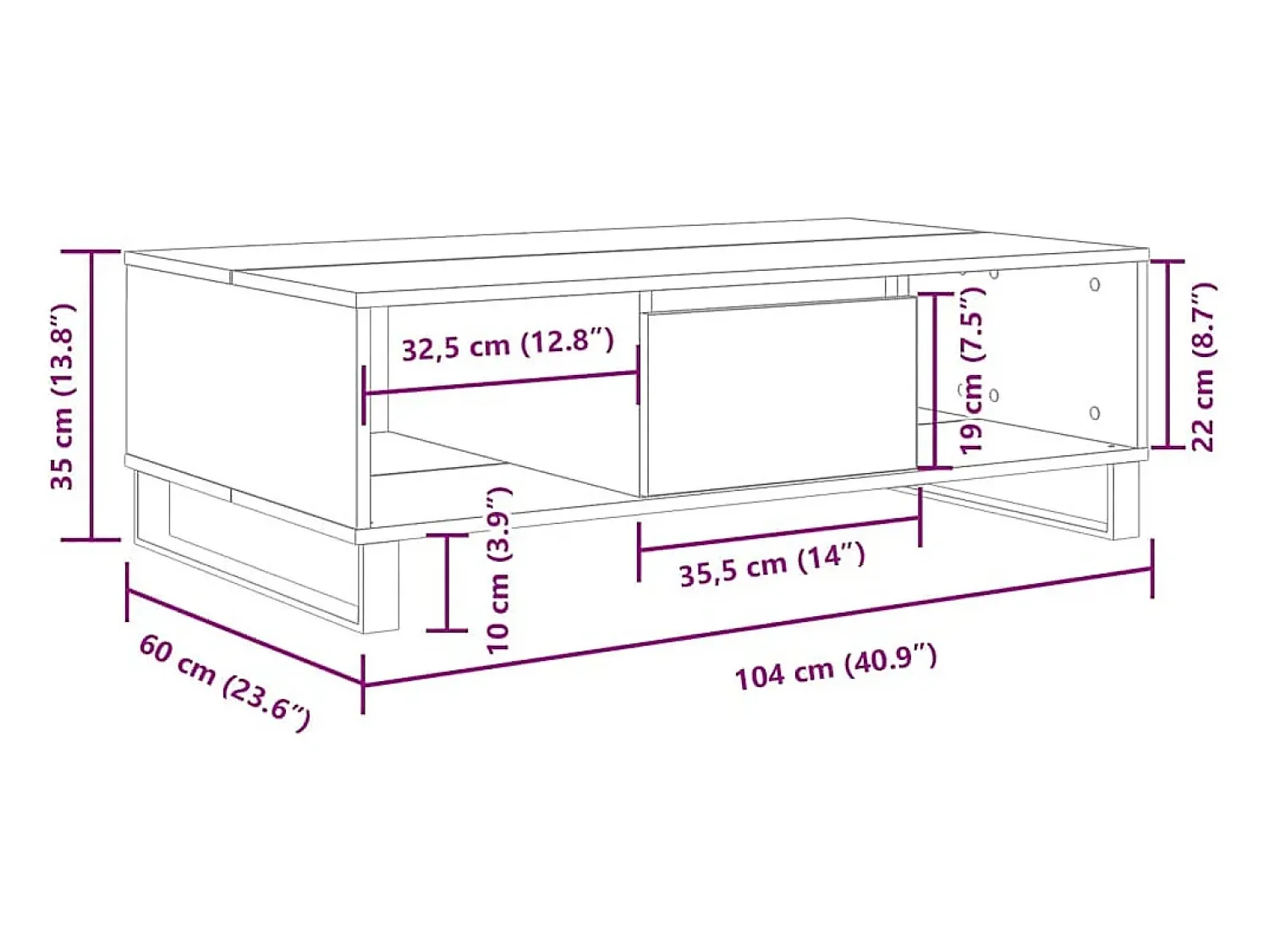 Best vidaxl Mesa de centro 104x60x35 cm derivados madeira cinzento cimento Cinzento claro