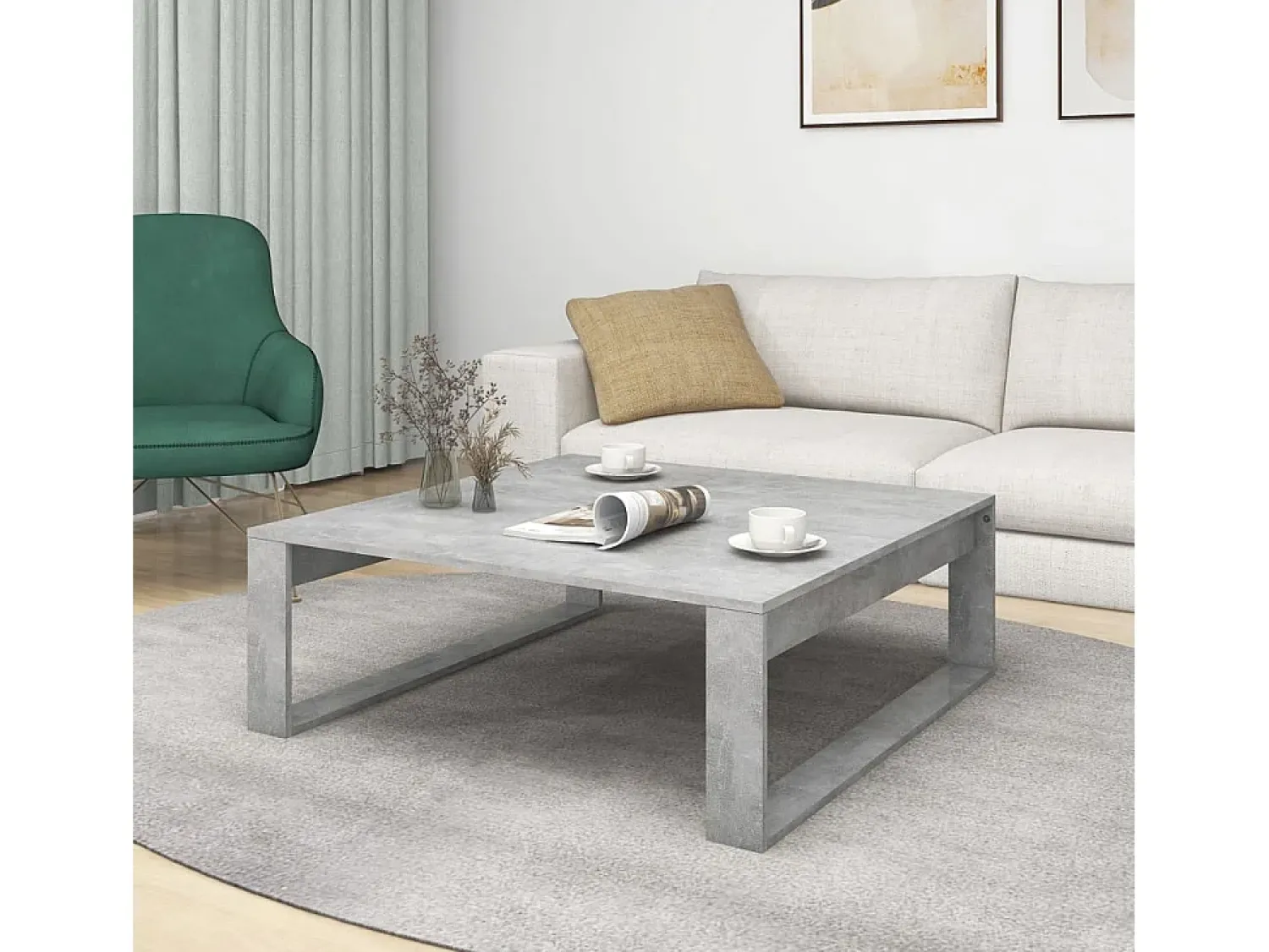 Mesa De Centro| Mesa de centro 100x100x35 cm derivados madeira cimento PT983446 Cinzento