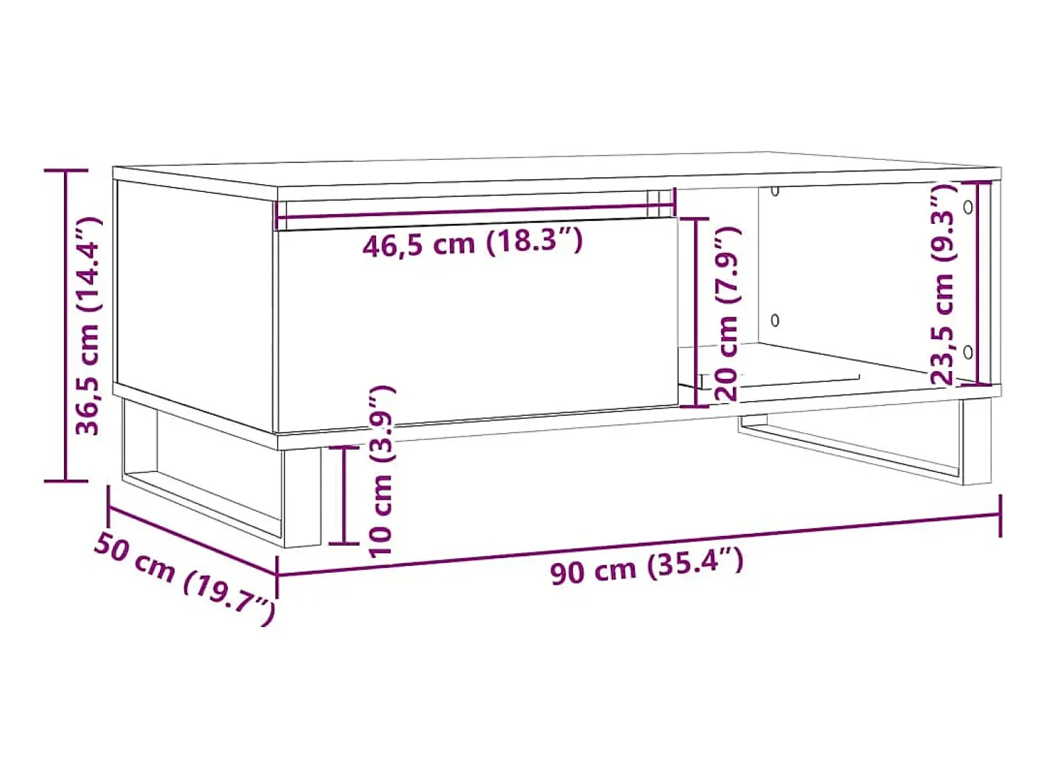 Mesa De Centro*vidaxl Mesa de centro 90x50x36,5 cm derivados de madeira madeira velha Natural claro