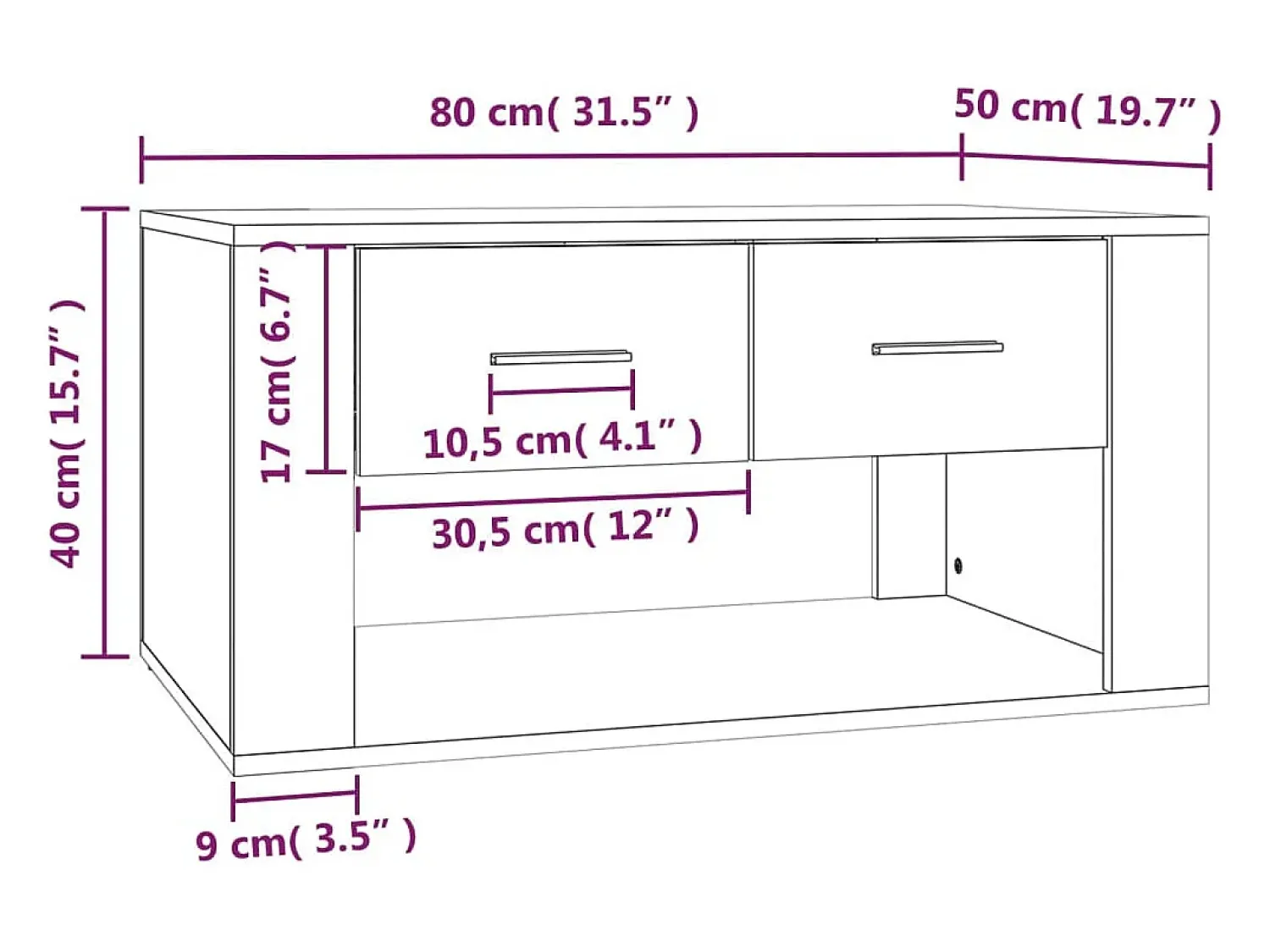 vidaxl Mesa de centro 80x50x40 cm derivados de madeira^ Mesa De Centro