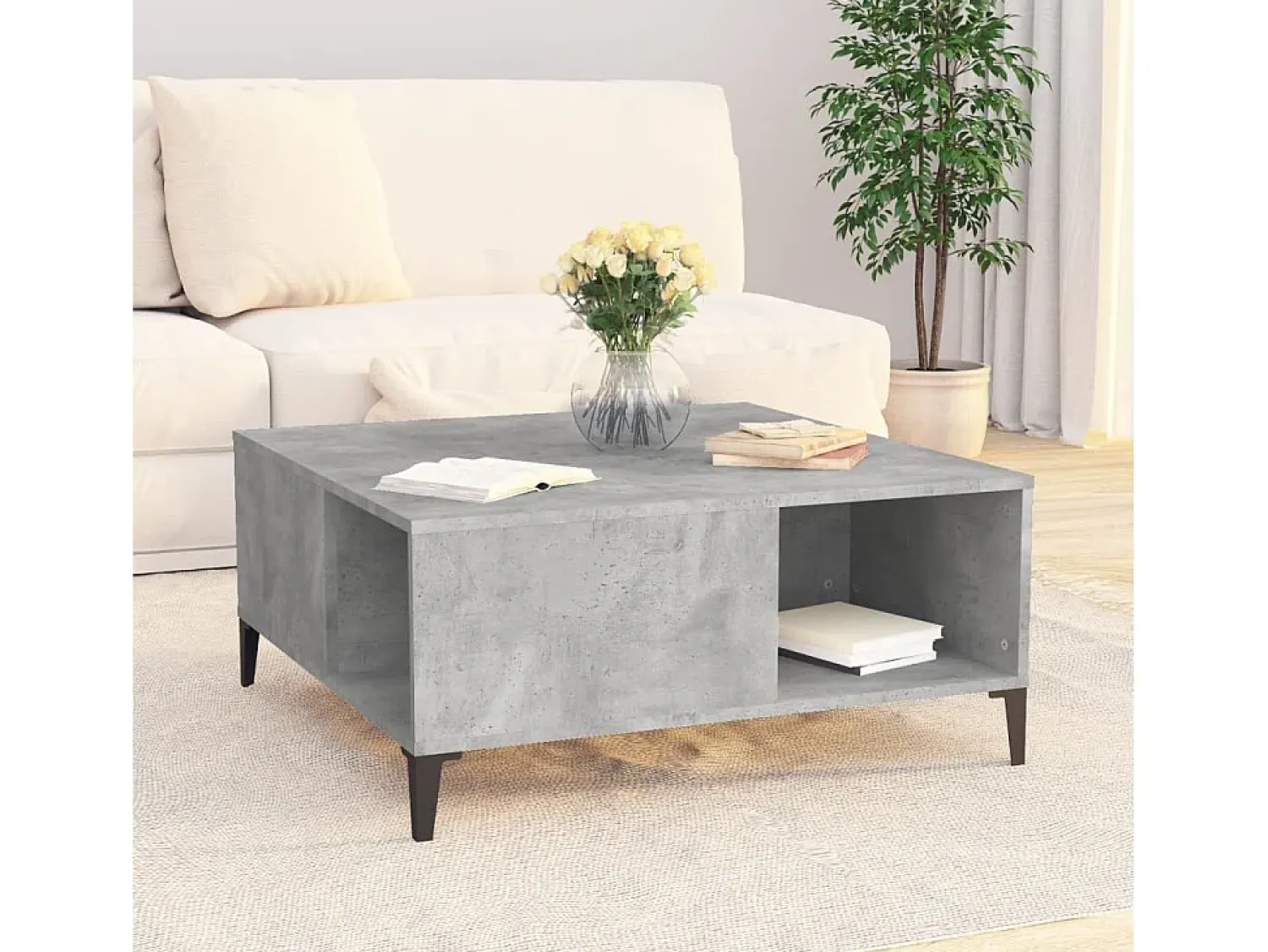 Mesa De Centro| Mesa de centro 80x80x36,5 cm derivados madeira cimento PT161629 Cinzento