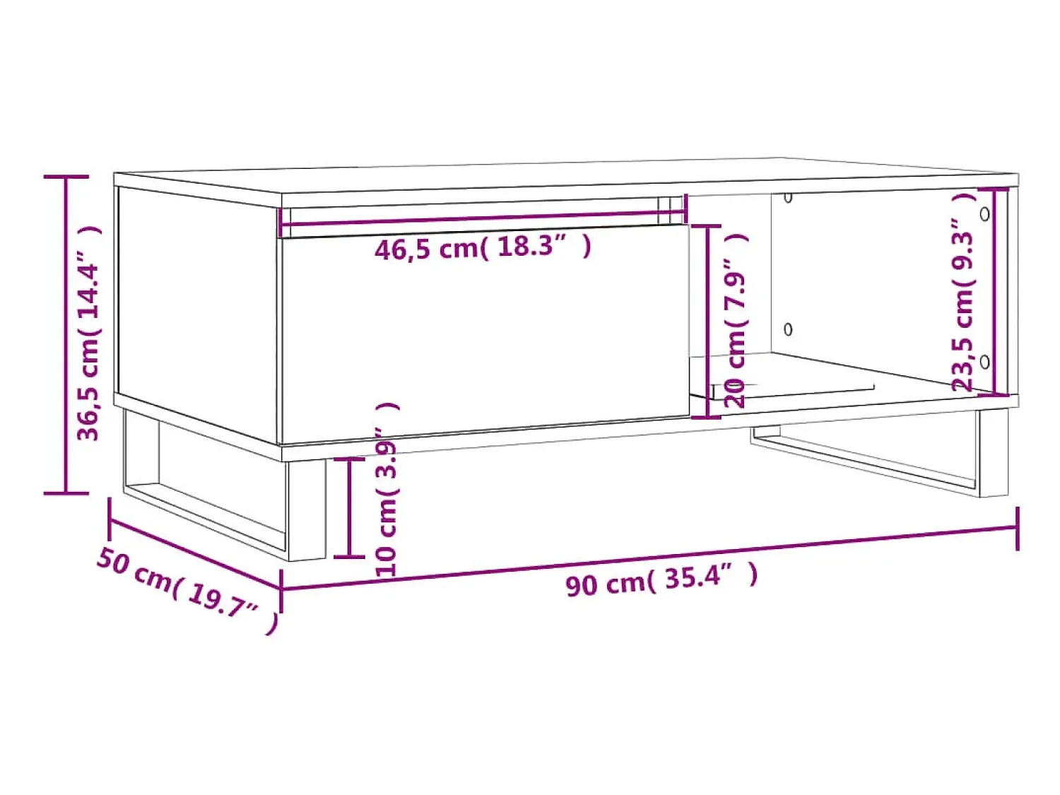 Mesa De Centro*vidaxl Mesa de centro 90x50x36,5 cm derivados madeira carvalho sonoma Natural claro