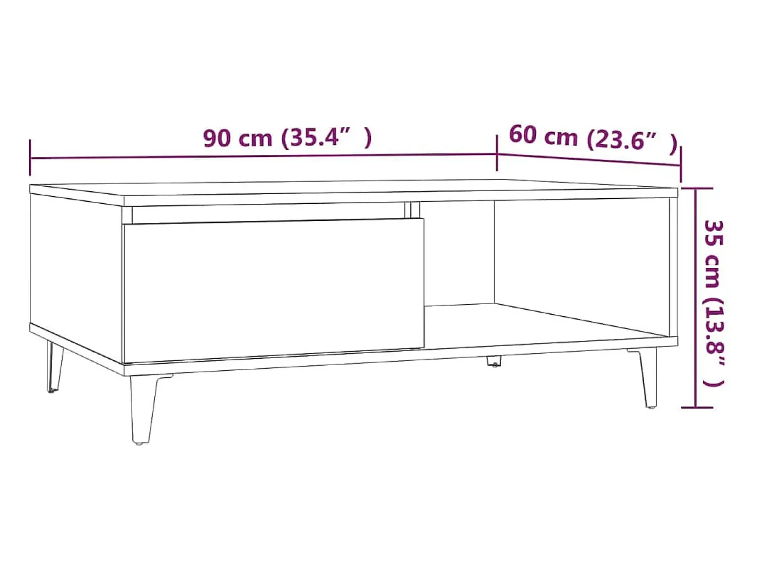 Mesa De Centro*vidaxl Mesa de centro 90x60x35 cm derivados de madeira carvalho fumado Natural claro