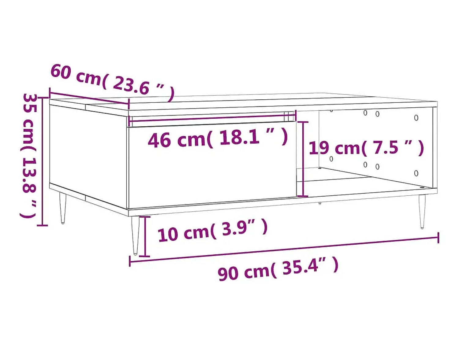 vidaxl Mesa de centro 90x60x35 cm derivados de madeira sonoma^ Mesa De Centro