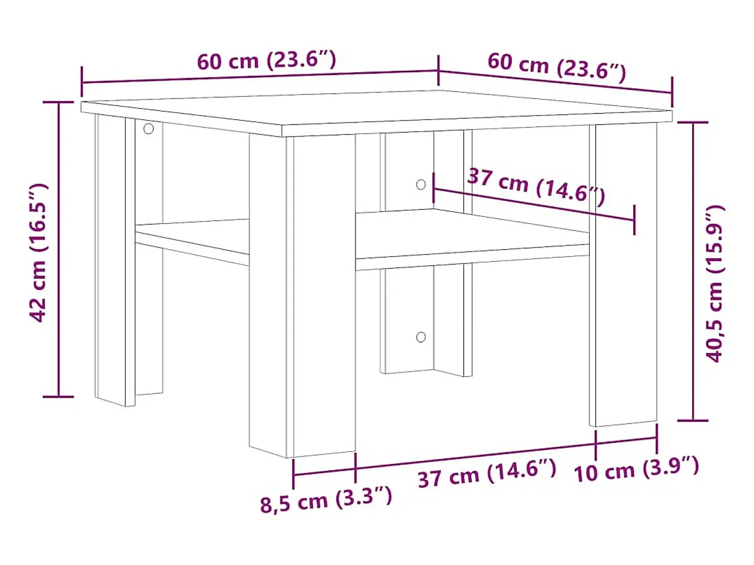 Mesa De Centro|vidaxl Mesa de centro 60x60x42 cm derivados de madeira madeira velha Natural claro
