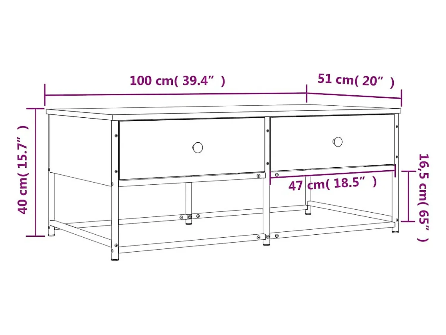 Mesa De Centro|vidaxl Mesa de centro 100x51x40 cm derivados de madeira Preto