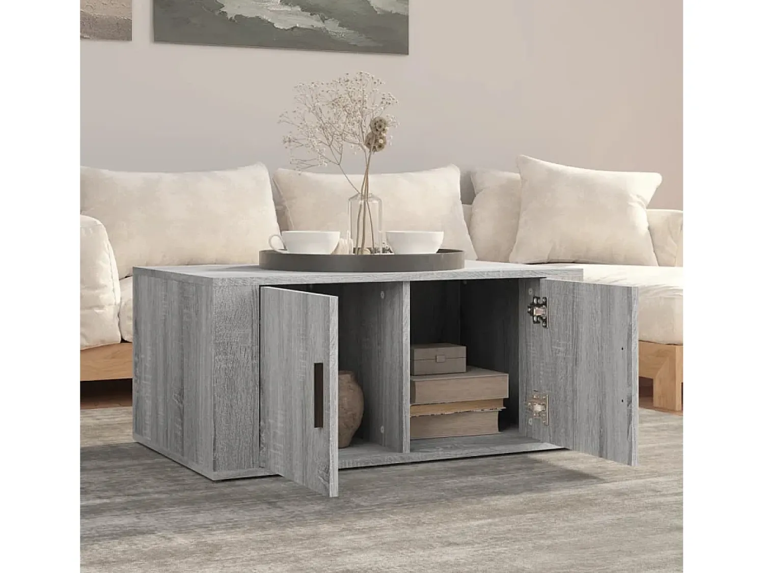 Discount Mesa de centro 80x50x36 cm derivados de madeira cinza sonoma PT567972 Cinzento