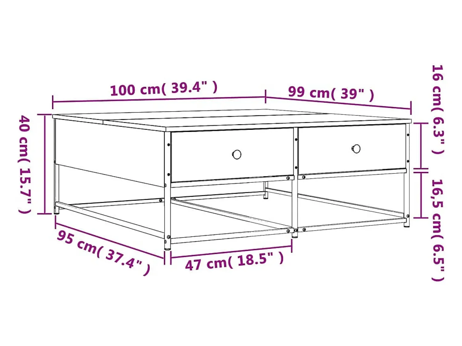 vidaxl Mesa de centro 100x99x40 cm derivados madeira carvalho sonoma^ Mesa De Centro