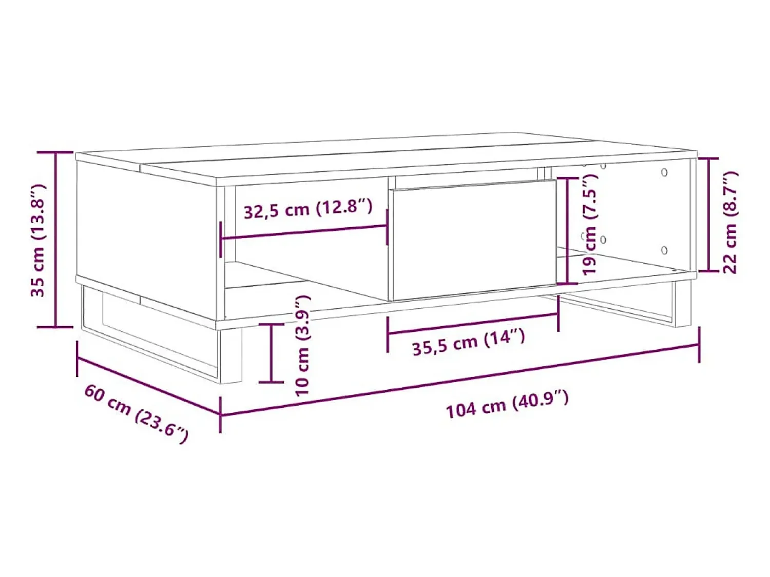 Mesa De Centro|vidaxl Mesa de centro 104x60x35 cm derivados de madeira Branco