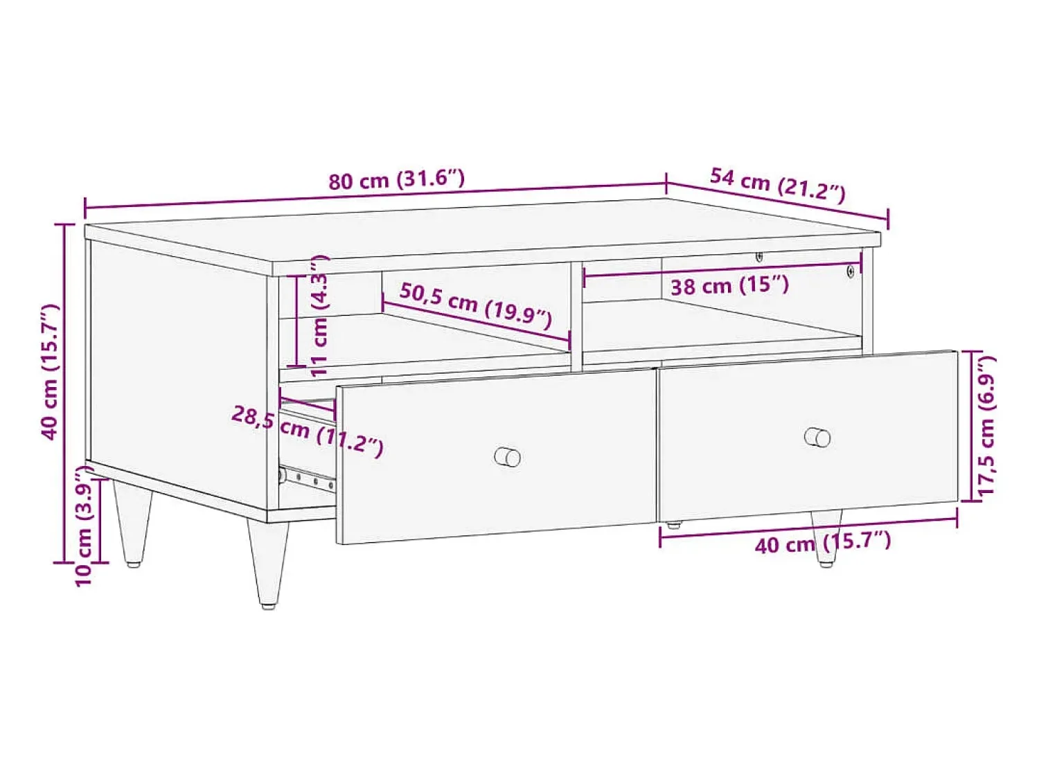 vidaxl Mesa de centro 80x54x40 cm madeira de mangueira maciça^ Mesa De Centro