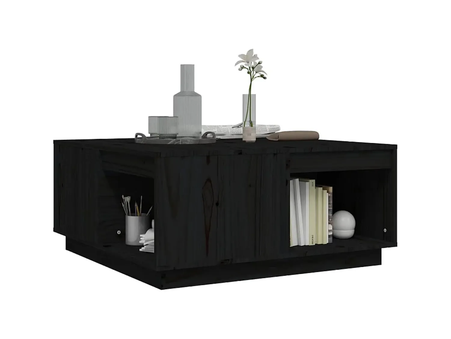 Mesa De Centro| Mesa de centro 80x81x36,5 cm madeira de pinho maciça PT354687 Preto