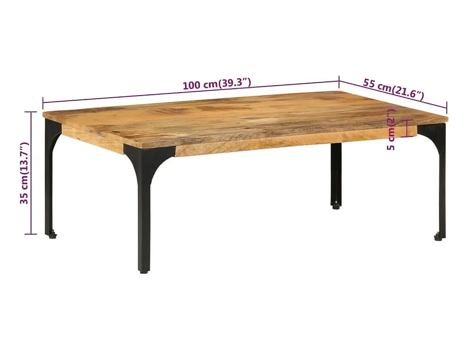 vidaxl Mesa de centro 100x55x35 cm madeira de mangueira maciça^ Mesa De Centro