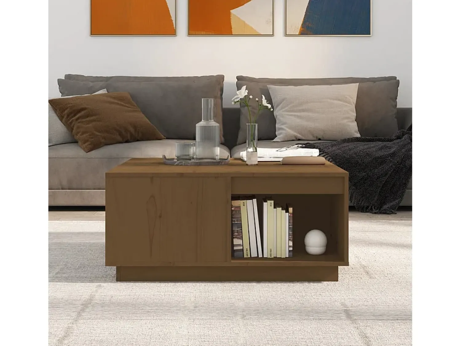 Online Mesa de centro 80x81x36,5 cm madeira pinho maciça mel PT275177 Castanho