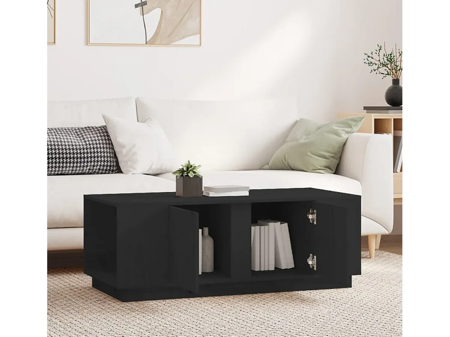 Clearance Mesa de centro 110x50x40 cm madeira de pinho maciça PT988407 Preto