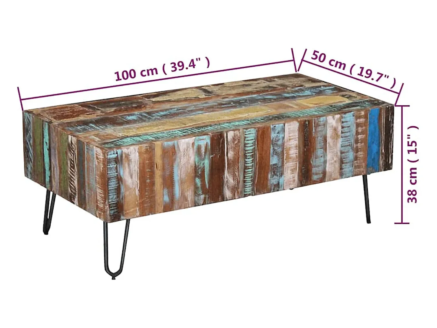 vidaxl Mesa de centro 100x50x38 cm madeira reciclada maciça^ Mesa De Centro