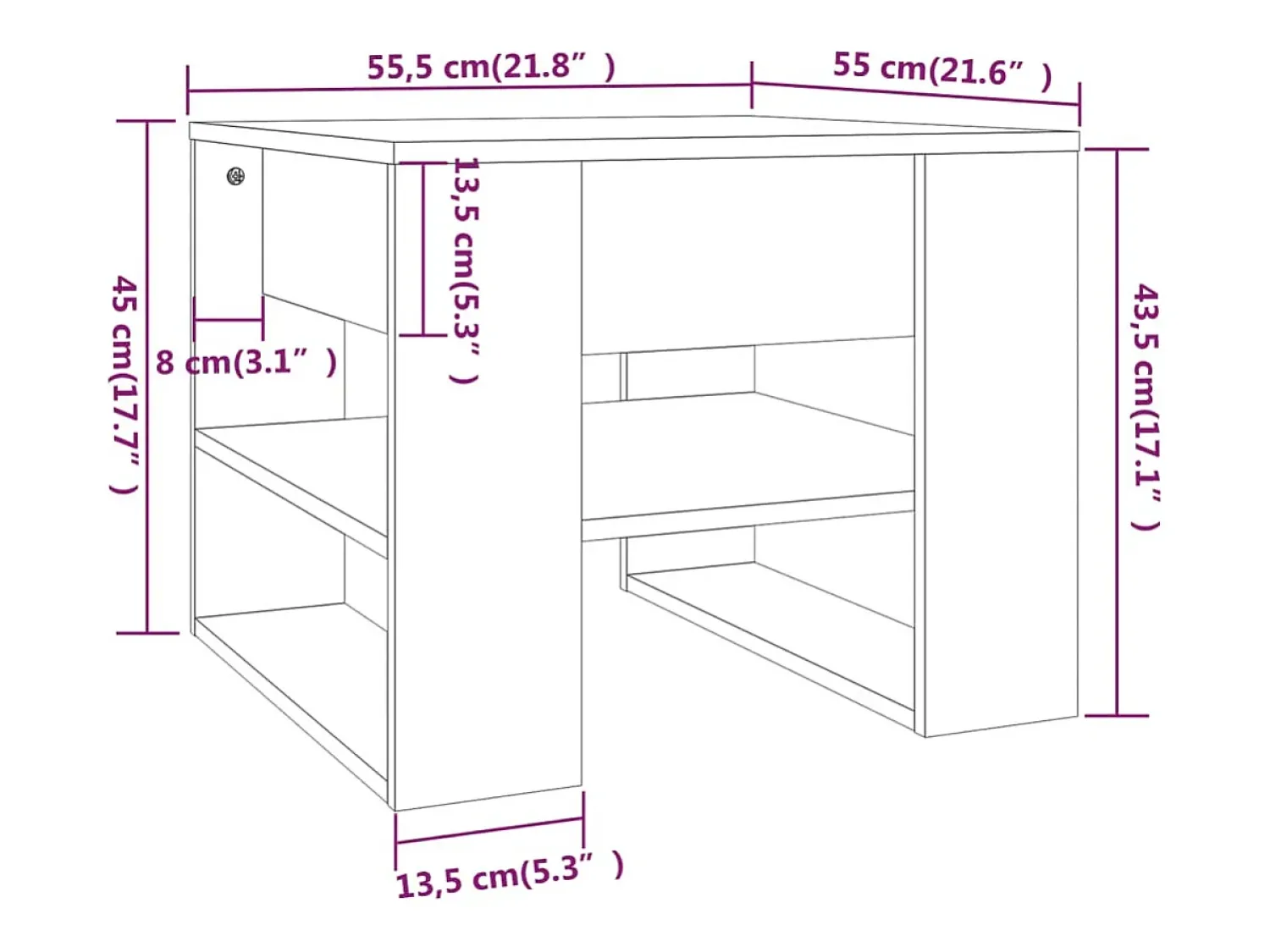 Discount vidaxl Mesa de centro 55,5x55x45 cm madeira processada Preto