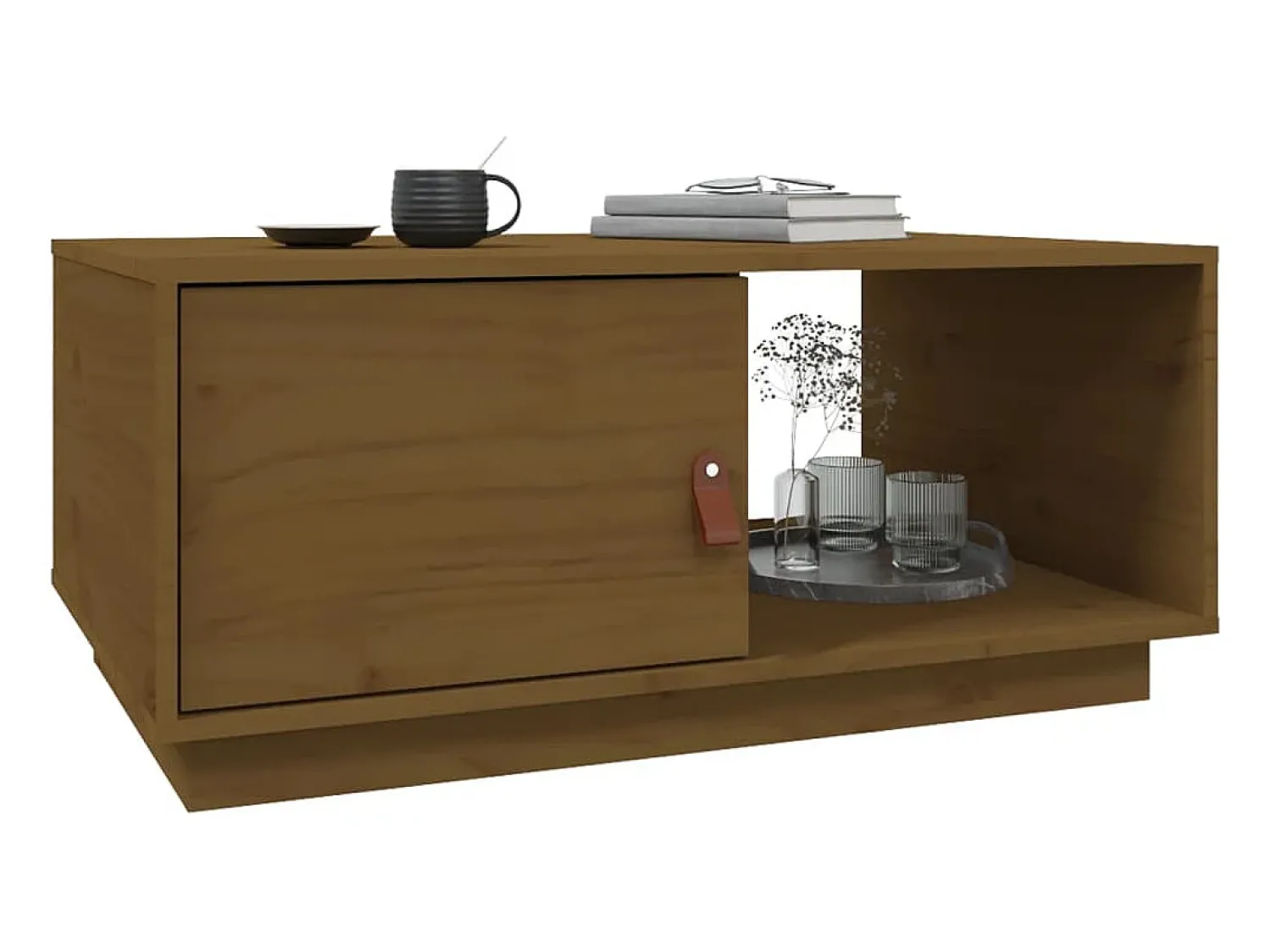 Mesa de centro 80x50x35,5 cm madeira pinho maciça -mel PT757523^ Mesa De Centro
