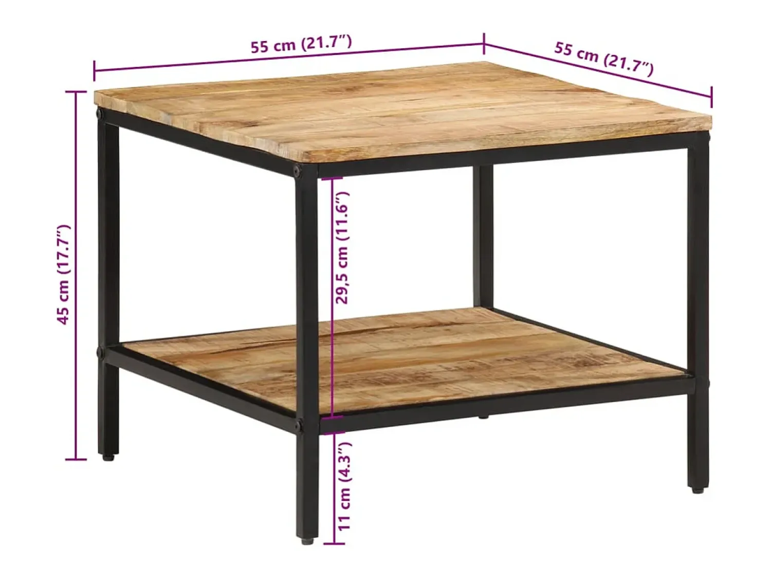 Best vidaxl Mesa de centro 55x55x45 cm madeira de mangueira áspera maciça Natural claro