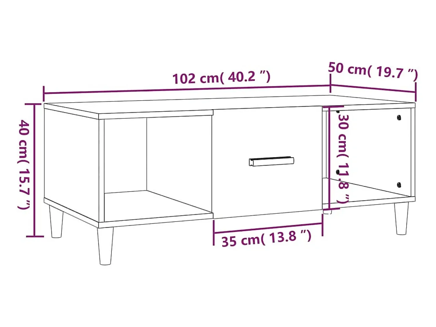 vidaxl Mesa de centro 102x50x40 cm madeira processada^ Mesa De Centro