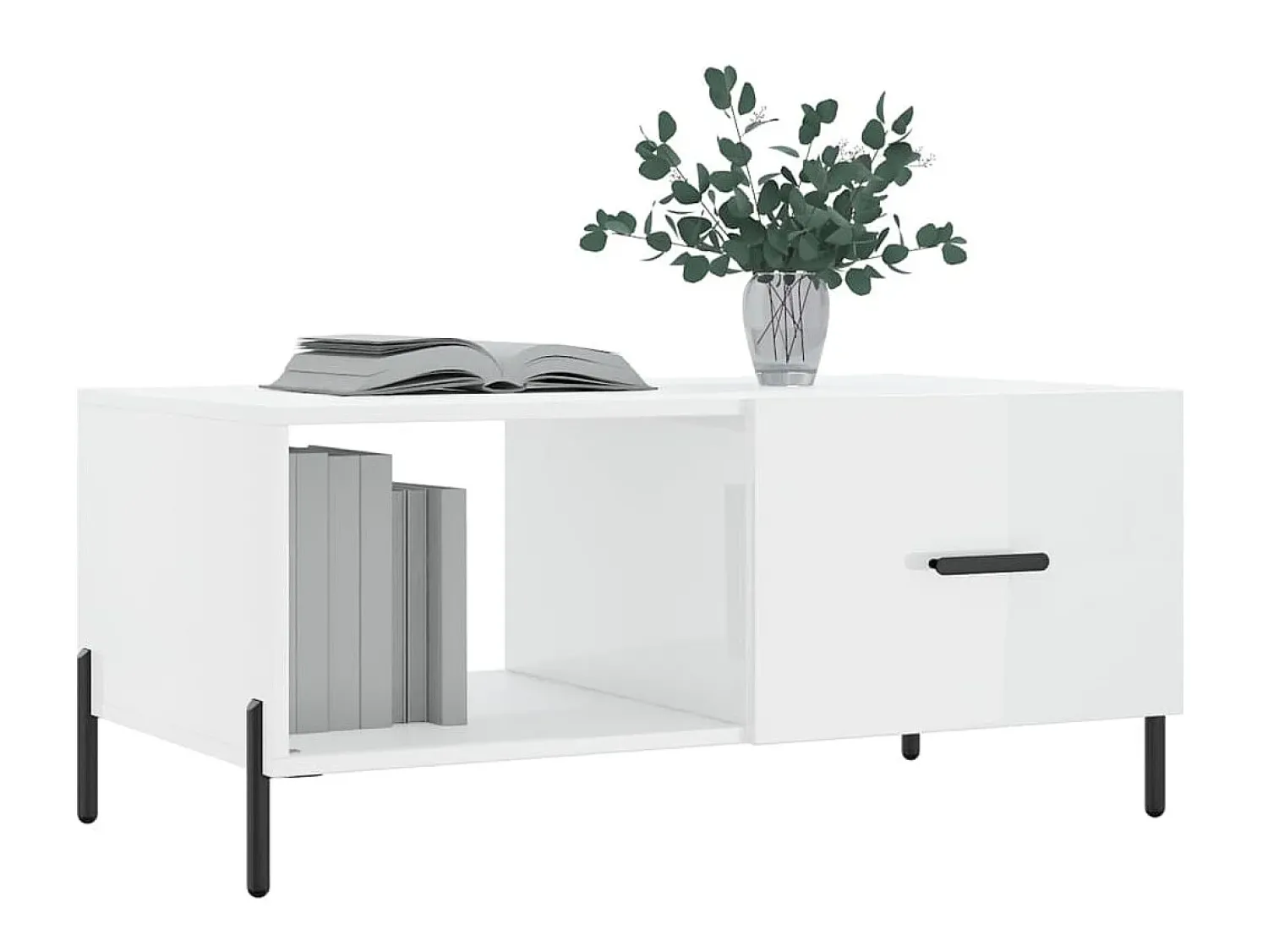 Mesa De Centro| Mesa de centro 90x50x40 cm madeira processada brilhante PT205506 Branco