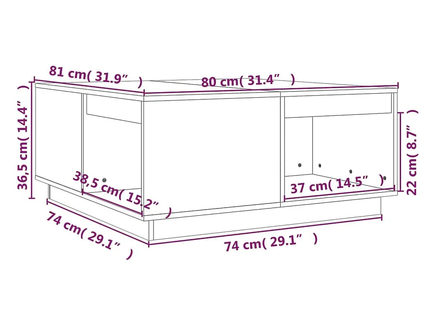 vidaxl Mesa de centro 80x81x36,5 cm madeira de pinho maciça^ Mesa De Centro
