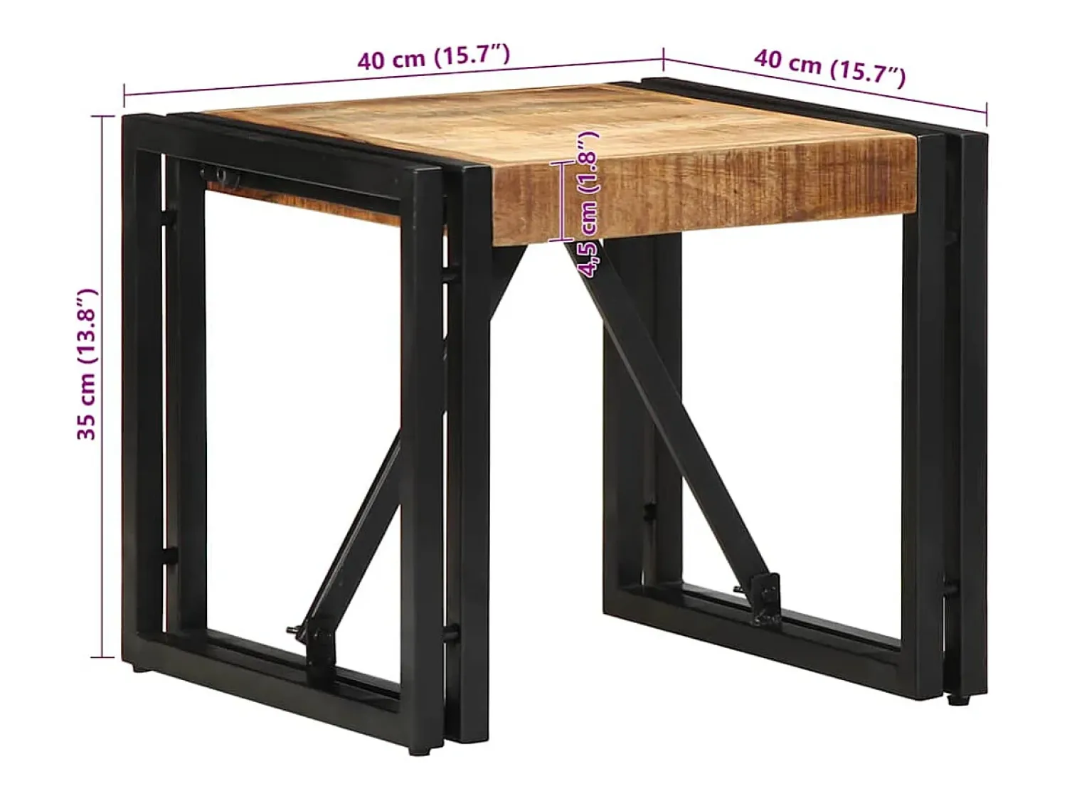 Mesa De Centro*vidaxl Mesa de centro 40x40x35 cm madeira de mangueira áspera maciça Natural claro