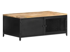 Mesa De Centro*vidaxl Mesa de centro 90x50x37 cm madeira de mangueira áspera maciça Preto