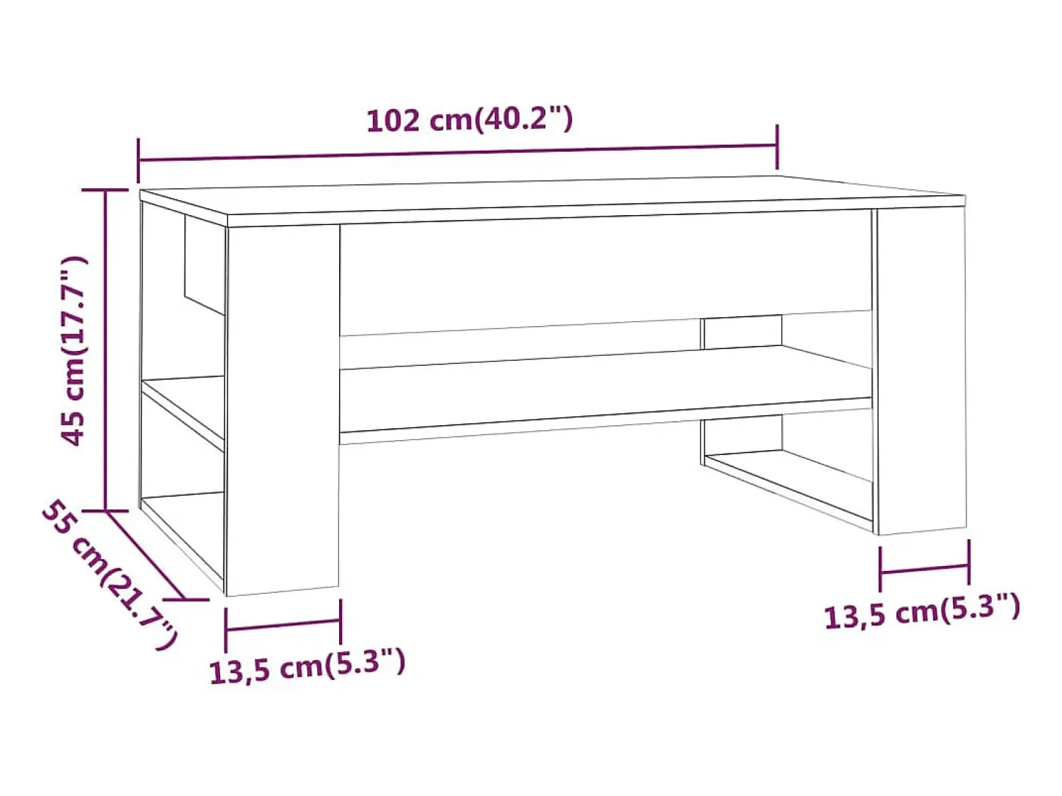 vidaxl Mesa de centro 102x55x45 cm madeira processada^ Mesa De Centro