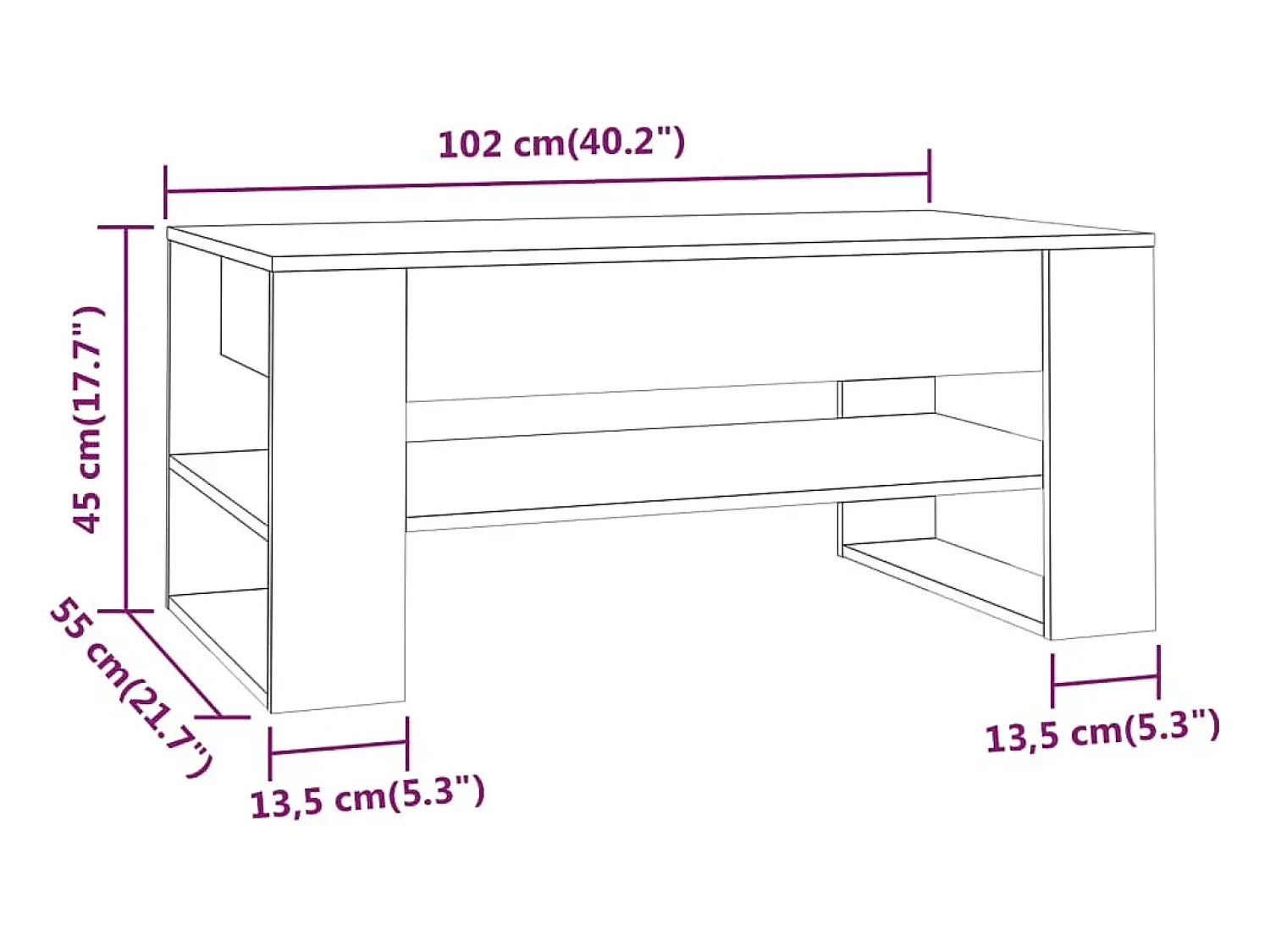 Mesa De Centro*vidaxl Mesa de centro 102x55x45 cm madeira processada sonoma cinza Cinzento