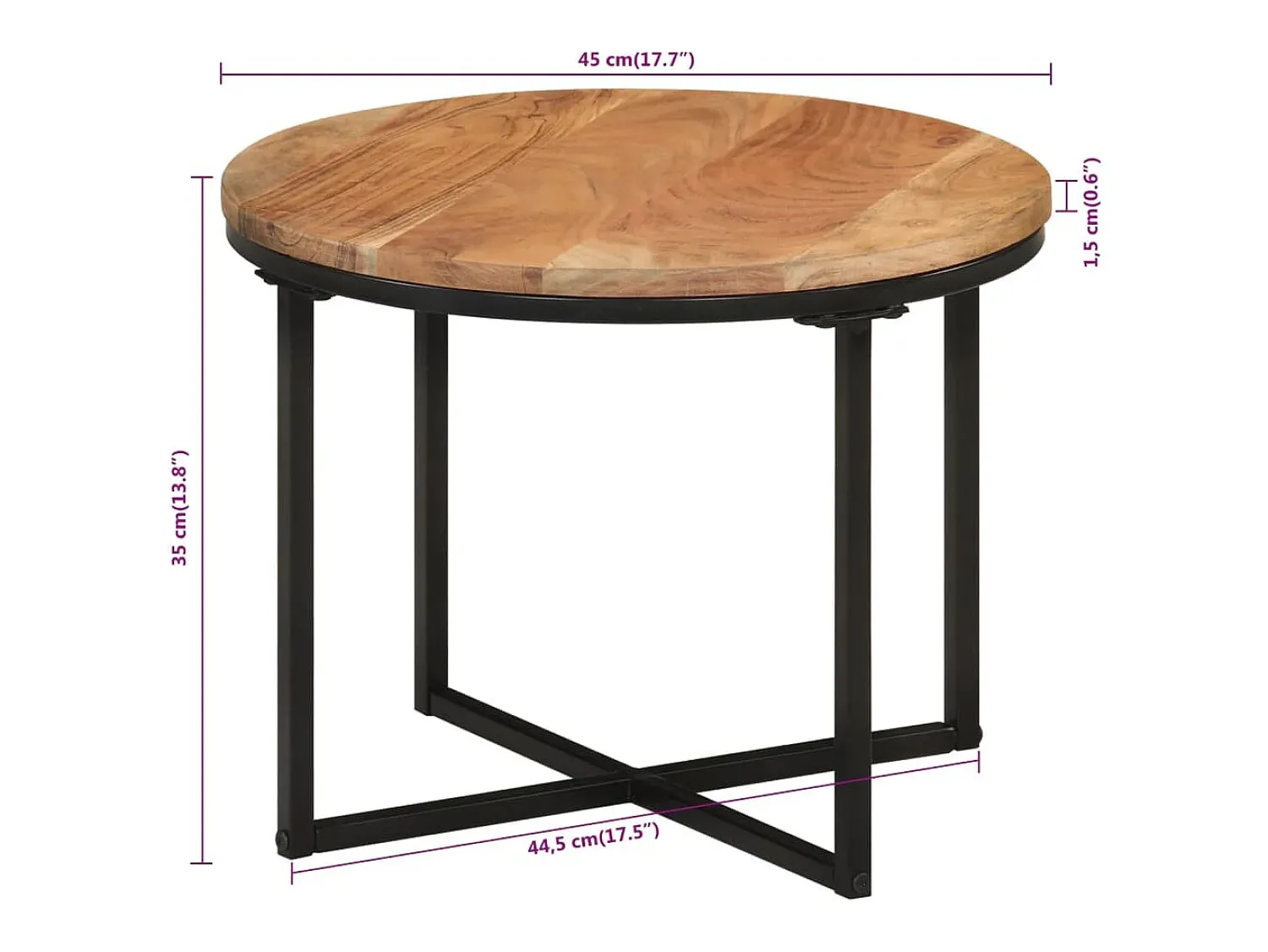 Mesa De Centro*vidaxl Mesa de centro 45x45x35 cm madeira de acácia maciça e ferro Castanho