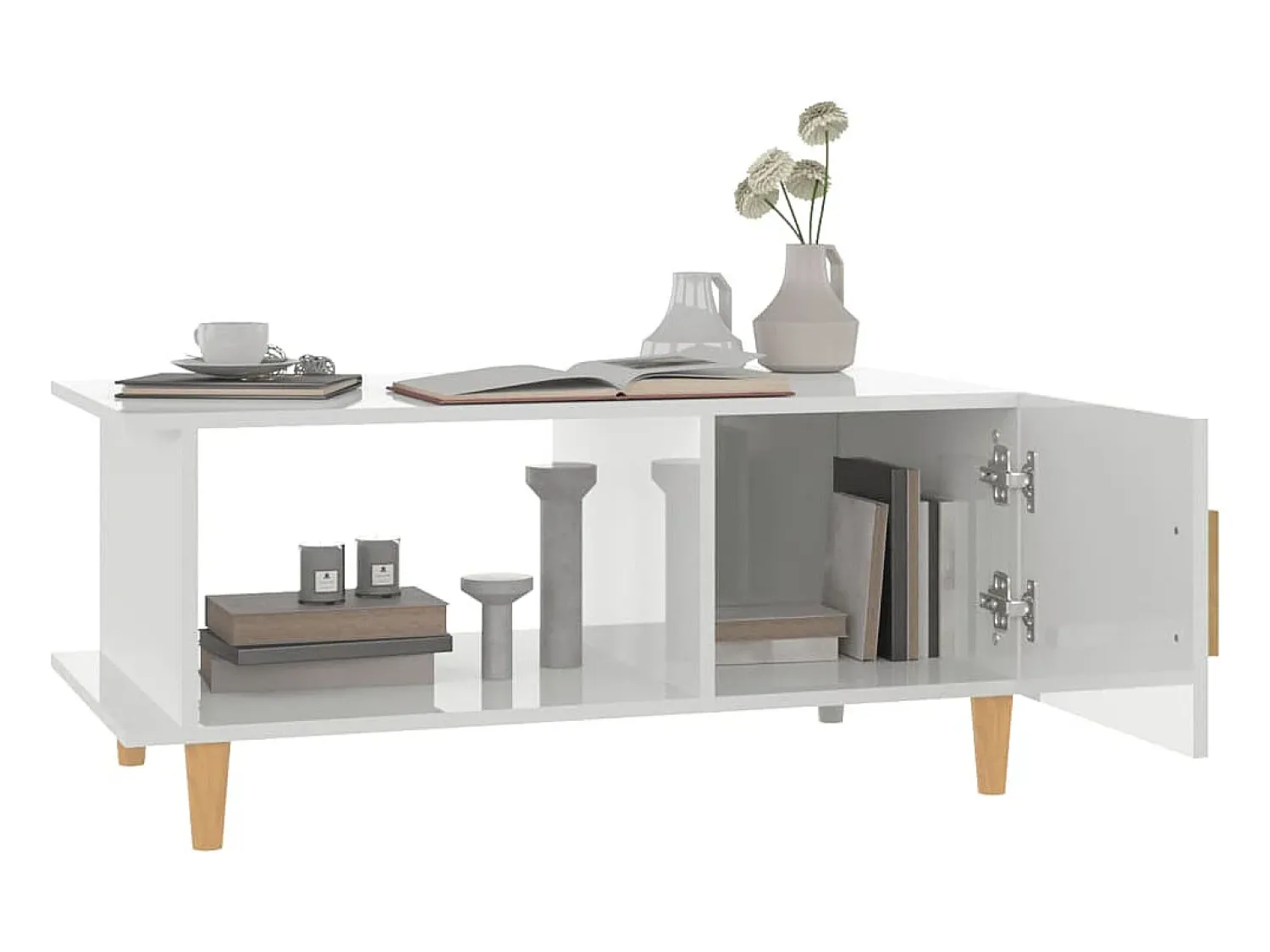 Mesa De Centro| Mesa de centro 90x50x40 cm madeira processada brilhante PT177410 Branco