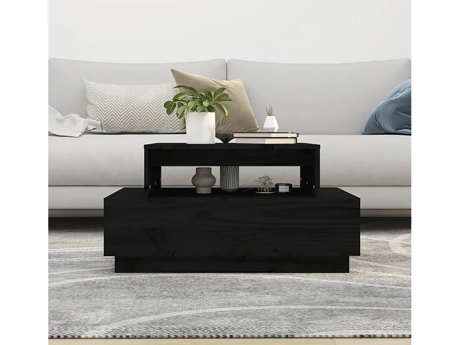 Mesa De Centro| Mesa de centro 80x55x40,5 cm madeira de pinho maciça PT773770 Preto
