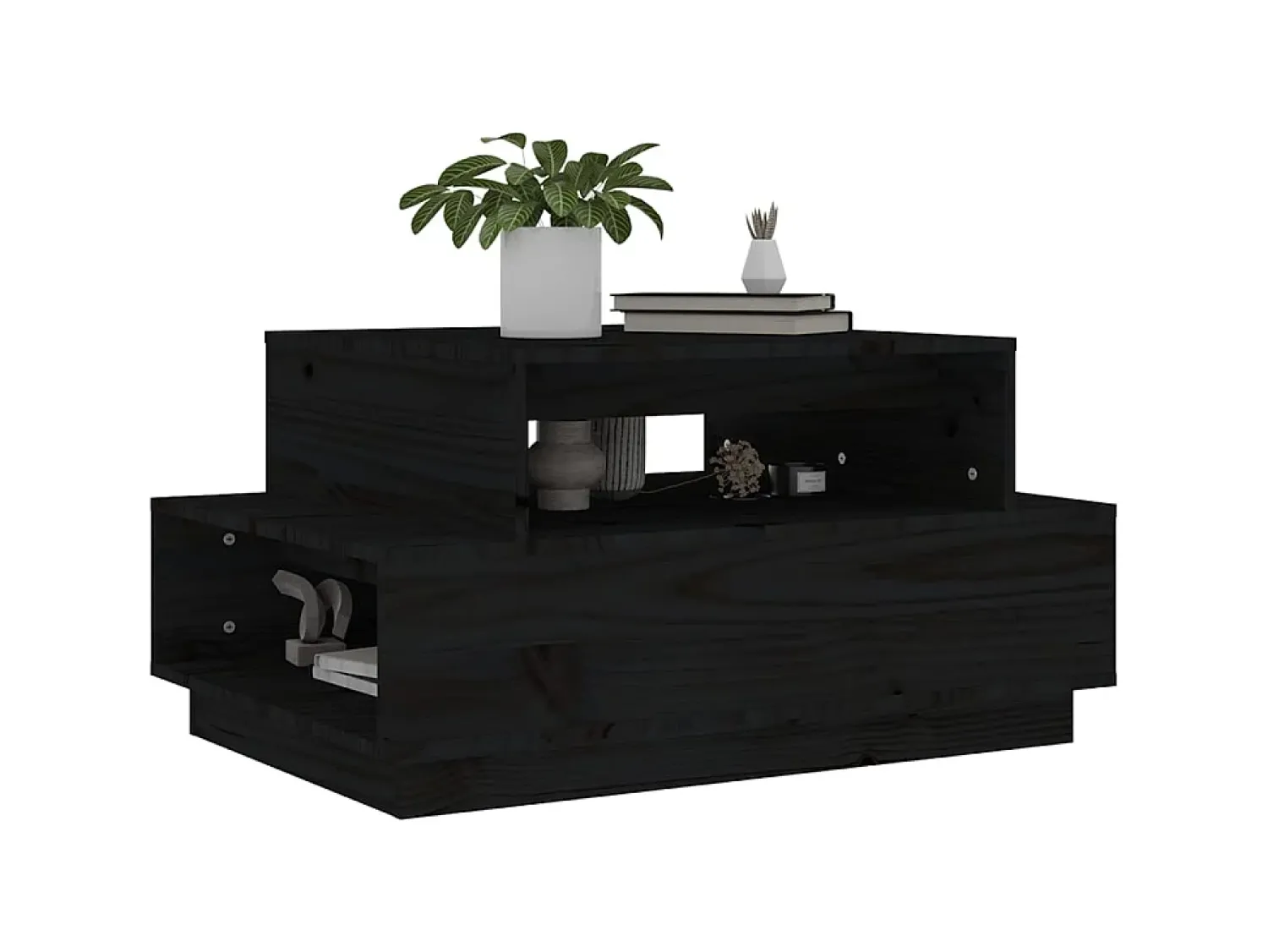 Mesa De Centro| Mesa de centro 80x55x40,5 cm madeira de pinho maciça PT773770 Preto