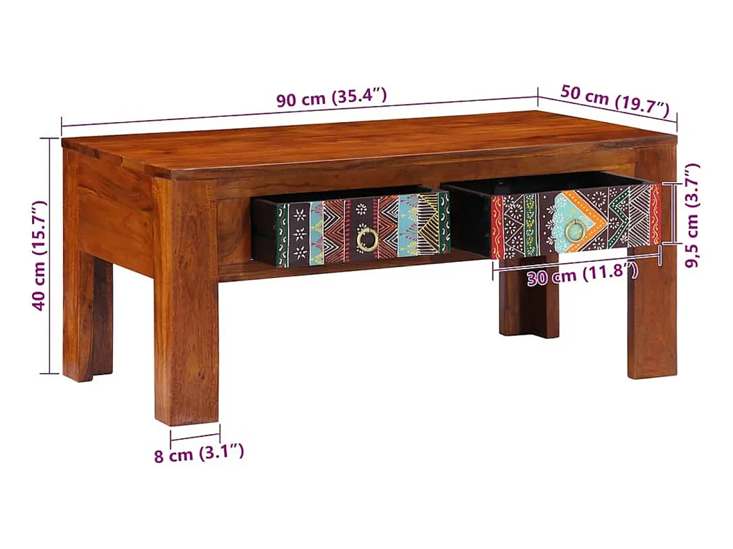 Mesa De Centro*vidaxl Mesa de centro 90x50x40 cm madeira de acácia maciça Natural claro