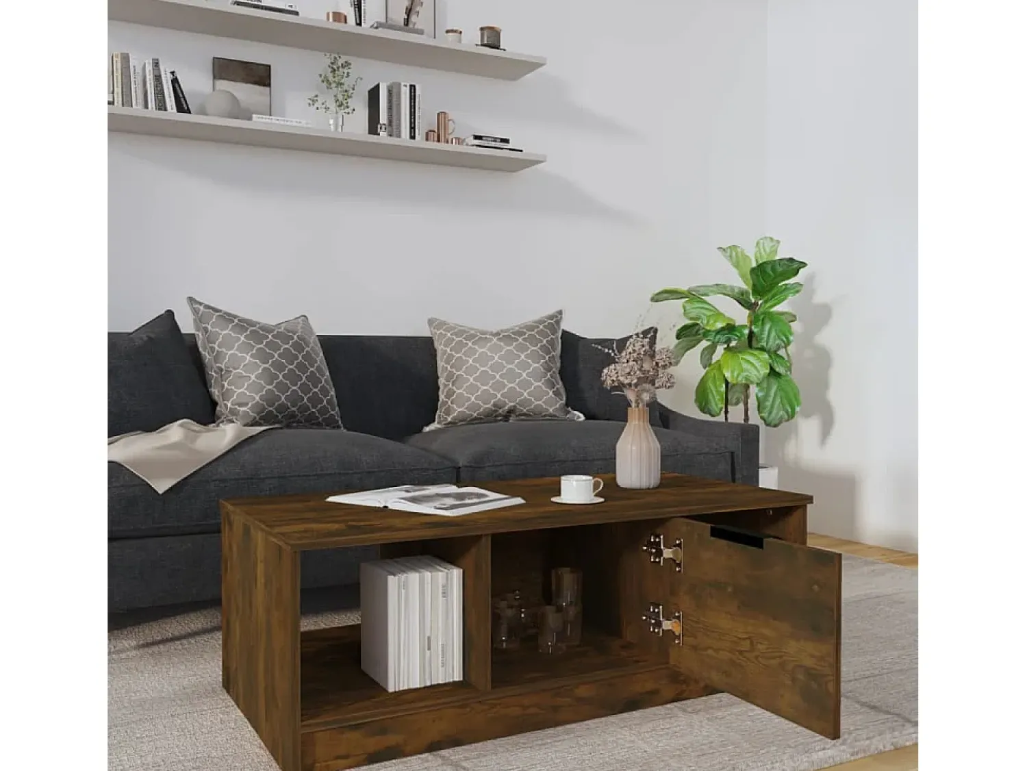 Online vidaxl Mesa de centro 102x50x36 cm madeira processada carvalho fumado Natural claro