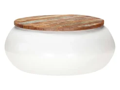 vidaxl Mesa de centro 68x68x30 cm madeira recuperada maciça branco^ Mesa De Centro