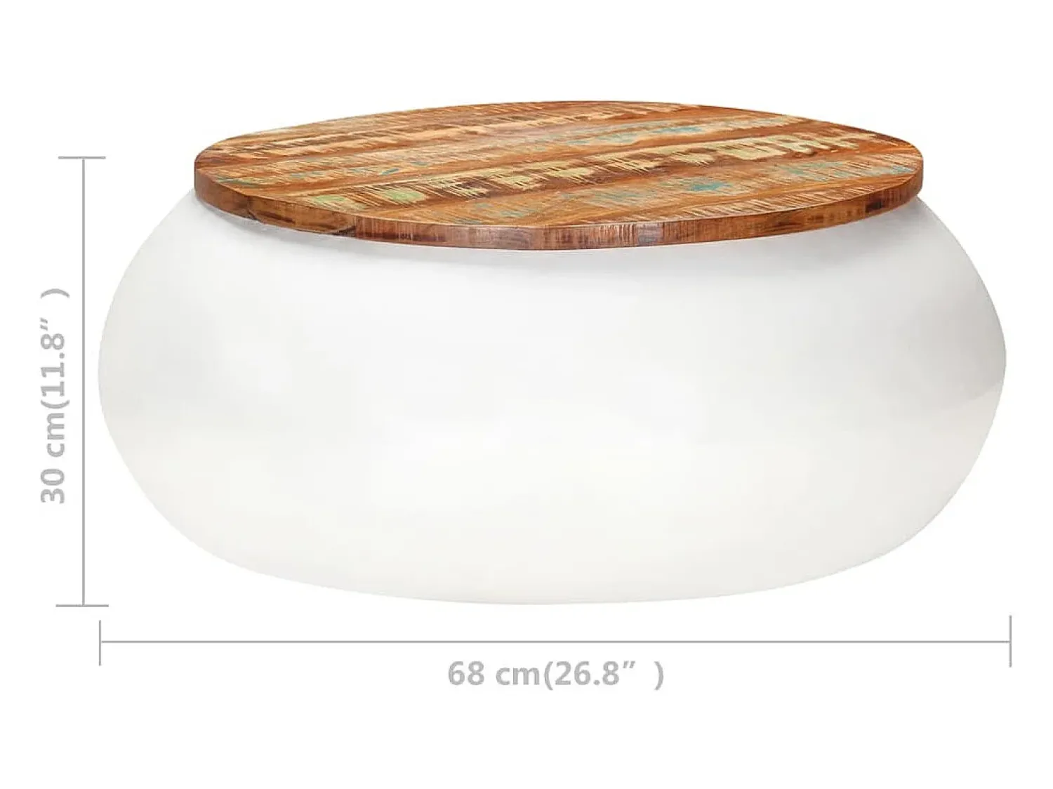 vidaxl Mesa de centro 68x68x30 cm madeira recuperada maciça branco^ Mesa De Centro