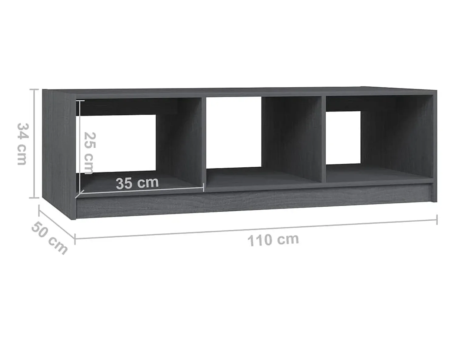 Discount vidaxl Mesa de centro 110x50x34 cm madeira de pinho maciça Cinzento
