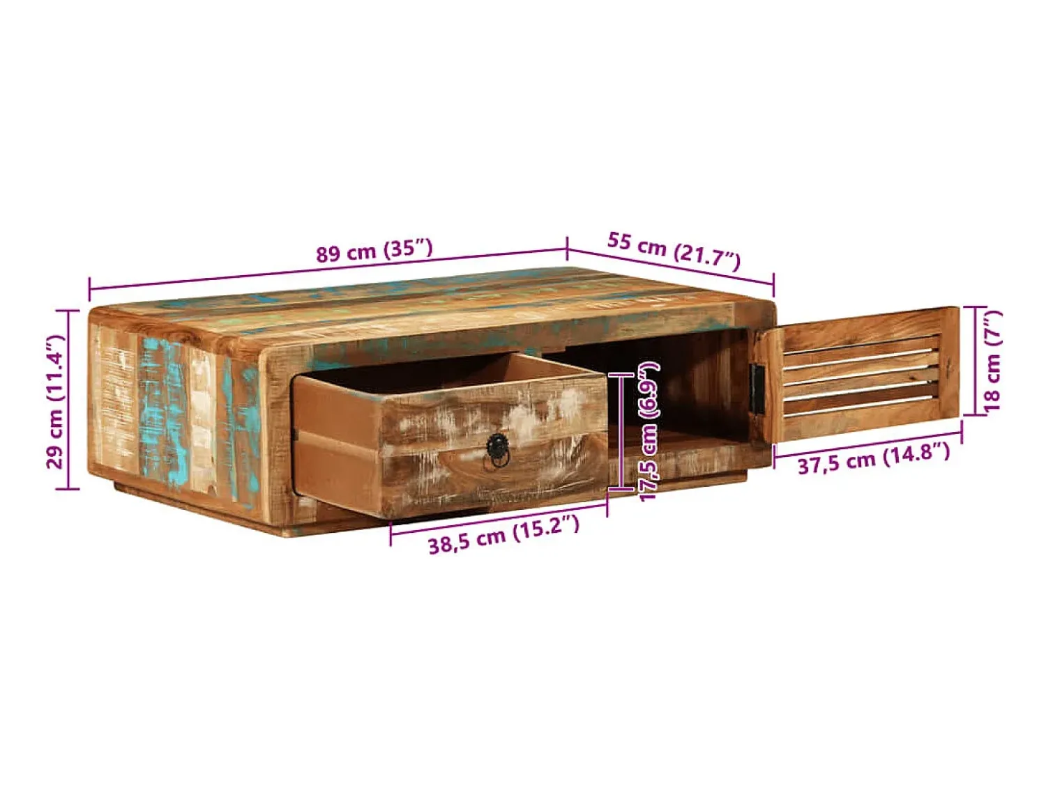 vidaxl Mesa de centro 89x55x29 cm madeira recuperada maciça^ Mesa De Centro