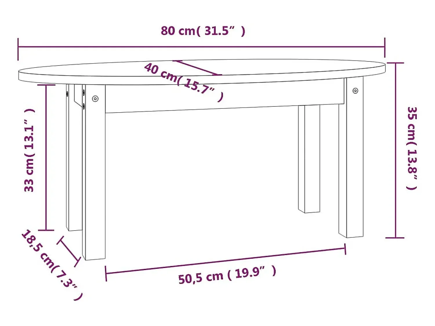 vidaxl Mesa de centro 80x40x35 cm madeira de pinho maciça^ Mesa De Centro
