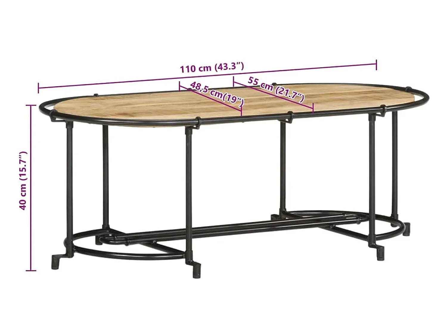 vidaxl Mesa de centro 110x55x40 cm madeira de mangueira áspera maciça^ Mesa De Centro