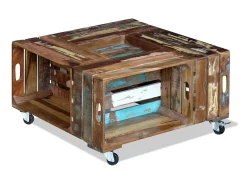 Clearance Mesa de centro 70x70x35 cm madeira reciclada maciça PT580504 Multicor