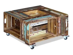Clearance Mesa de centro 70x70x35 cm madeira reciclada maciça PT580504 Multicor